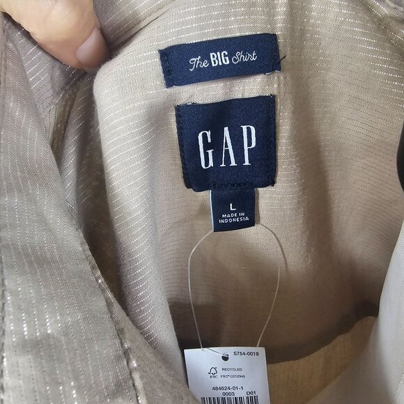 Gap The Big Shirt Oversized Button Up Blouse Sz L Metallic Stripes Lagenlook - Picture 9 of 10